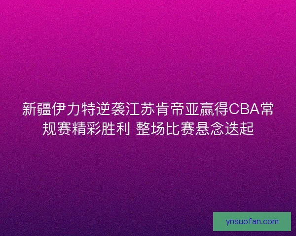 新疆伊力特逆袭江苏肯帝亚赢得CBA常规赛精彩胜利 整场比赛悬念迭起 新疆伊力特逆袭江苏肯帝亚赢得CBA常规赛精彩胜利 整场比赛悬念迭起